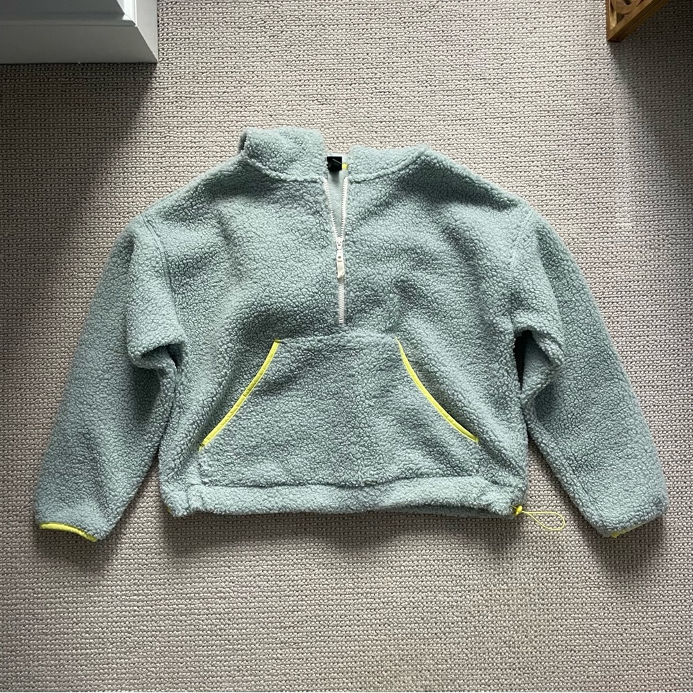 Wild Fable Anorak Half Zip Cropped Two-Tone Sherpa Hoodie | Teal and Lime
